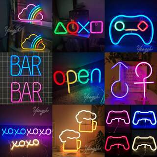 Led Neon Light Sign Open Bar Game Letter Night Lamp Room Wal