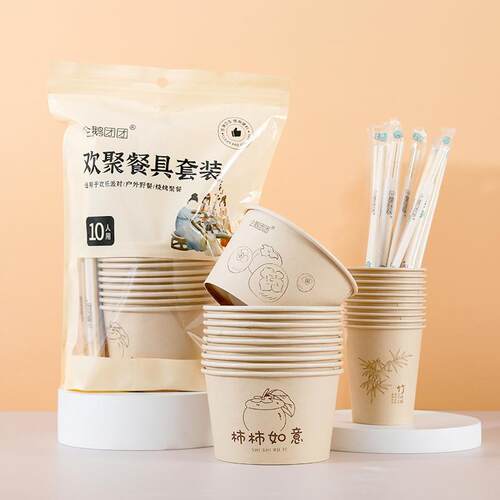 disposable paper bowls chopsticks tableware set utensils cup