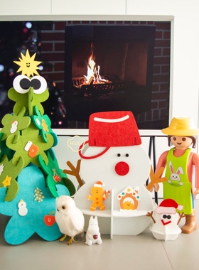 MSS喵术士原创可爱插片毛毡花花圣诞树雪人新年挂饰DIY乔迁礼物