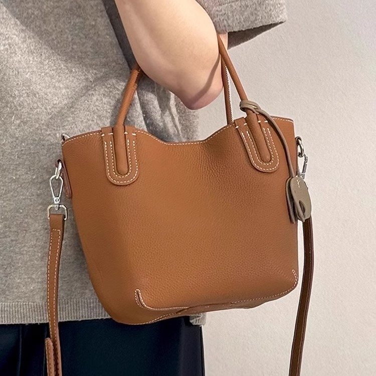 大容量菜篮子真皮水桶包