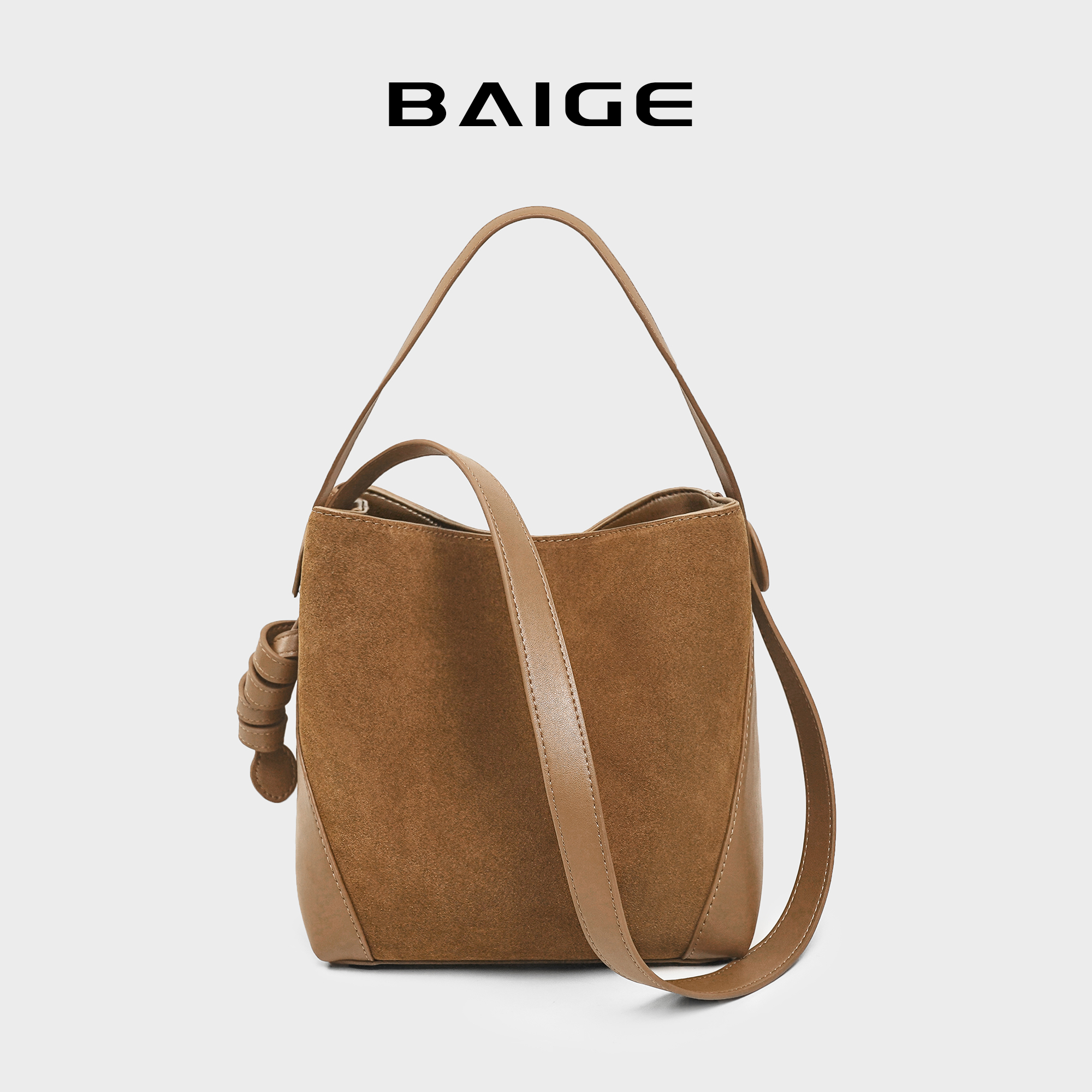 水桶包女2025秋冬复古磨砂皮