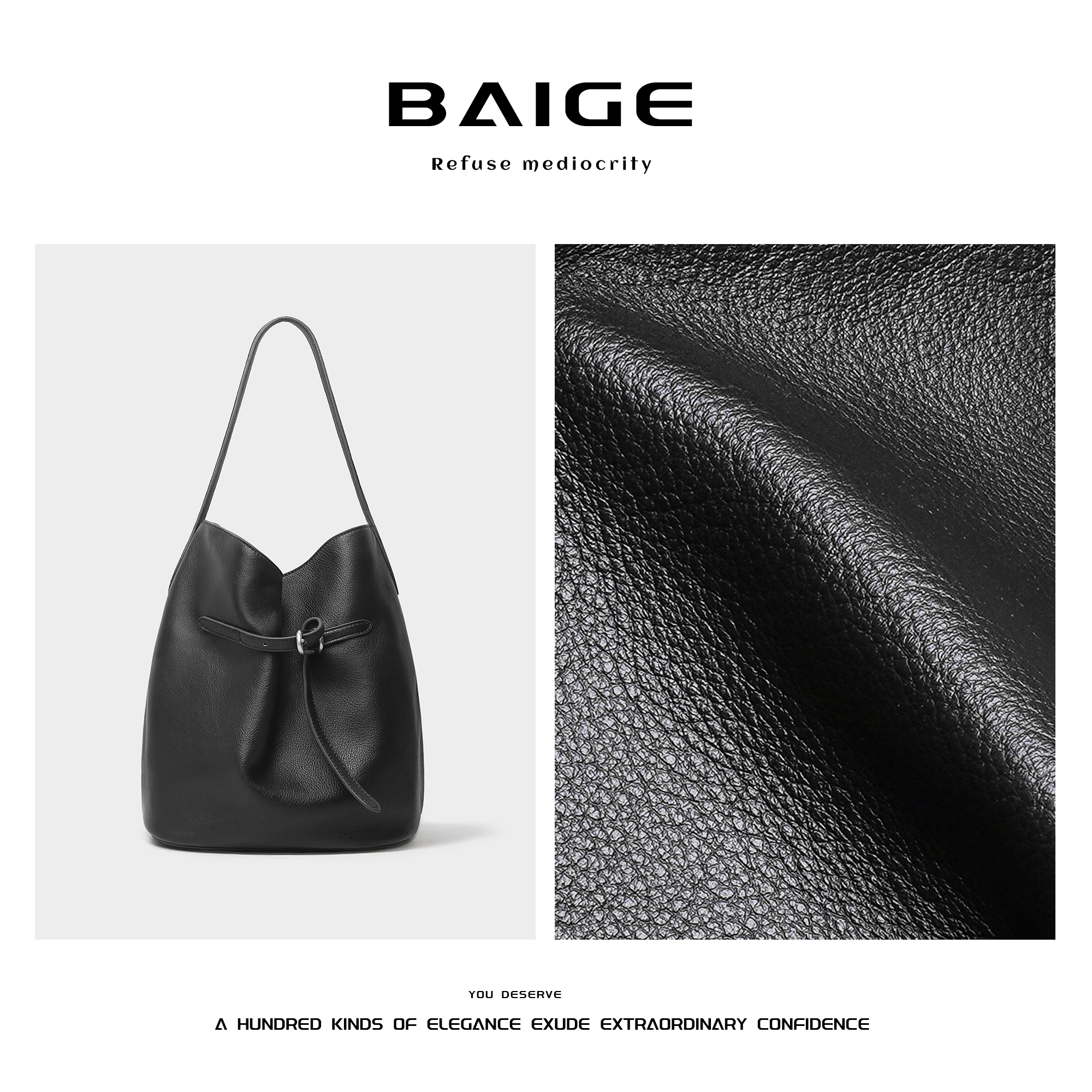 头层牛皮水桶包百搭单肩斜挎包