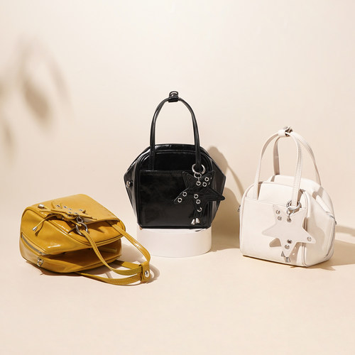 星芒油蜡皮通勤斜挎小方包