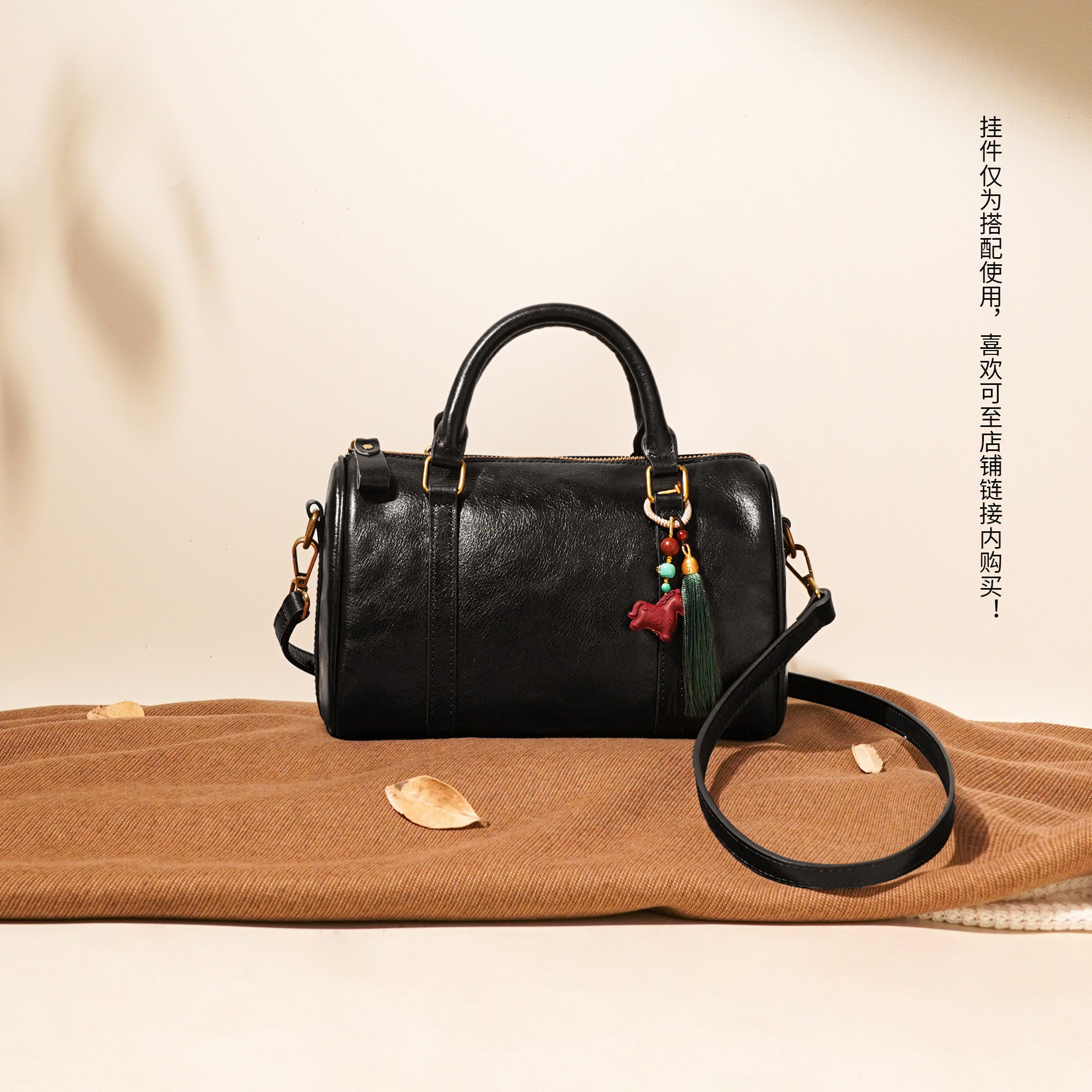 2026新款头层牛皮复古女包波士顿手提包百搭通勤单肩斜挎圆筒包包,箱包皮具/热销女包/男包,波士顿包,淘宝优惠券,粉丝福利购,淘宝优惠卷