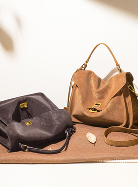 擦色牛皮复古邮差包麂皮凯莉包2026新款通勤百搭单肩斜挎手提包