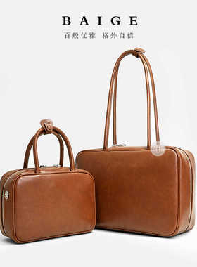 保龄球牛皮包2026新款女式包包复古手提包大容量轻奢高级感斜挎包