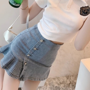 牛仔半身裙女夏不规则短裙2025新款高腰a字包臀裙百搭显瘦百褶裙