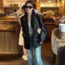 高级感炸街小个子复古西装 黑色机车皮夹克女 皮衣外套2025春秋新款