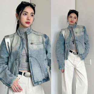 复古水洗做旧牛仔外套女春秋季 高级感休闲百搭夹克牛仔衣 2025新款