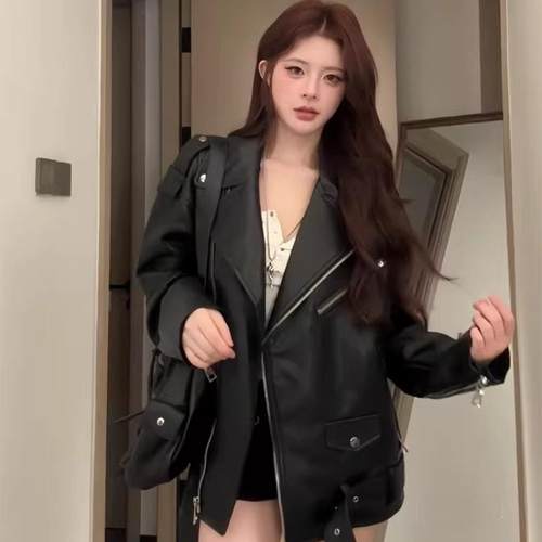机车服皮衣外套女小个子复古宽松