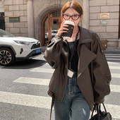 今年流行爆款 2025爆款 复古中性立领机车皮衣轻熟外套新款 夹克上衣