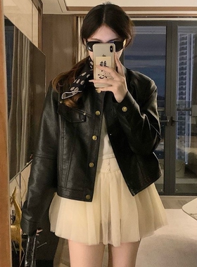 高级感黑色pu皮衣短外套女2025新款秋季小个子气质显瘦皮夹克上衣