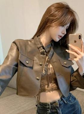 2025新款小香风短款上衣pu皮衣外套女秋冬工装高级感夹克百搭秋装