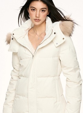 2025秋冬新款白色毛领连帽棉服女冬季修身收腰加厚保暖短款外套潮