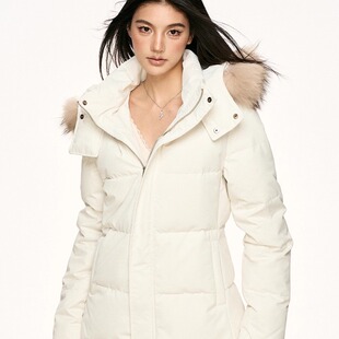 2025秋冬新款白色毛领连帽棉服女冬季修身收腰加厚保暖短款外套潮