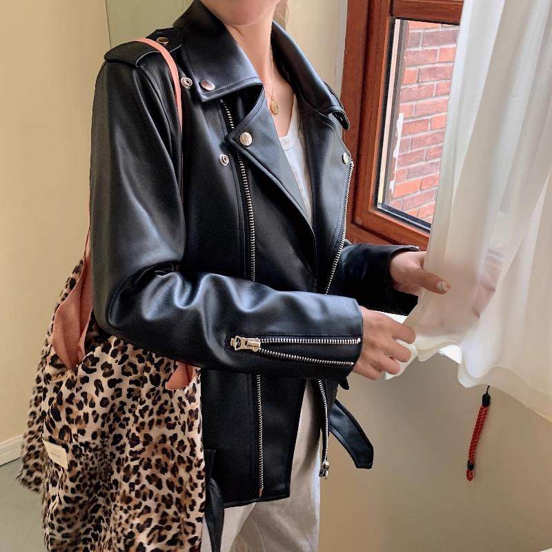 高级感秋冬季新款韩版休闲黑色机车服皮夹克PU皮衣女上衣外套ins