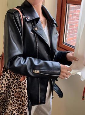 高级感秋冬季新款韩版休闲黑色机车服皮夹克PU皮衣女上衣外套ins