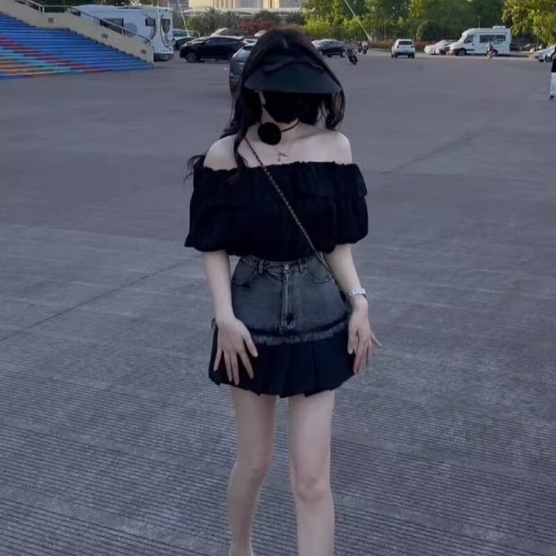 春夏款甜酷复古chic辣妹高级感高腰显瘦a字阔腿半身牛仔短裙女