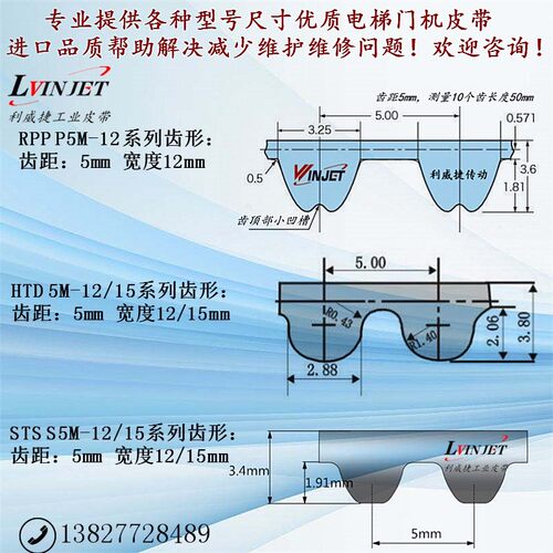 蒂森皮带轿厢门头门机电梯HTD 1800-5M-12/15mm齿轮传动皮带电梯