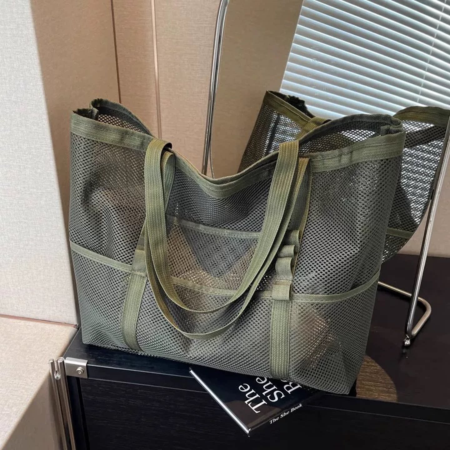韩版沙滩包大容量网兜健身泳衣收纳袋户外旅游单肩折叠网眼手提袋