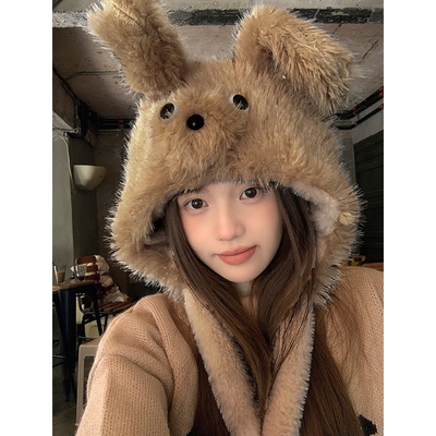 耳朵会动的帽子成人可爱毛绒小狗帽子女秋冬保暖加厚护耳帽雷锋帽