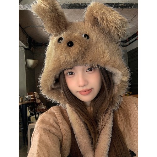 耳朵会动的帽子成人可爱毛绒小狗帽子女秋冬保暖加厚护耳帽雷锋帽