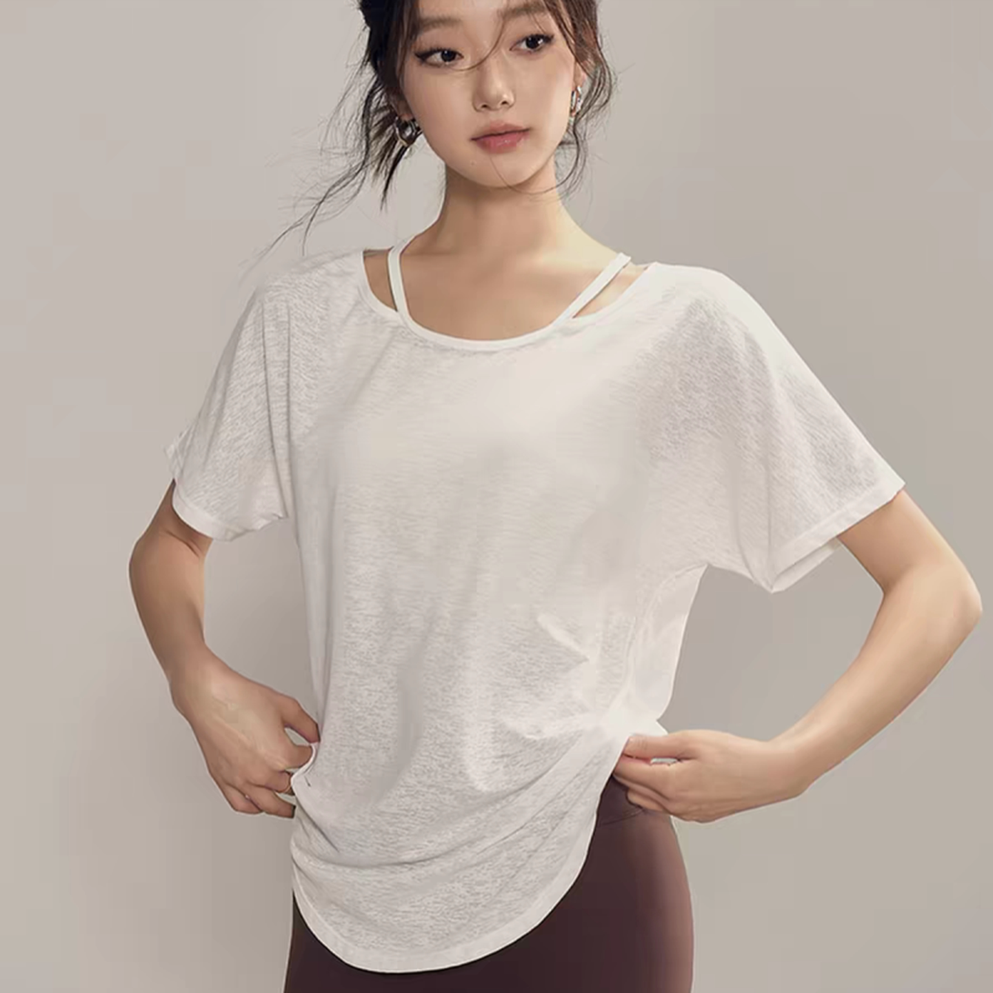 瑜伽服女宽松罩衫短袖运动上衣显瘦透气速干跑步训练健身服套装夏图片