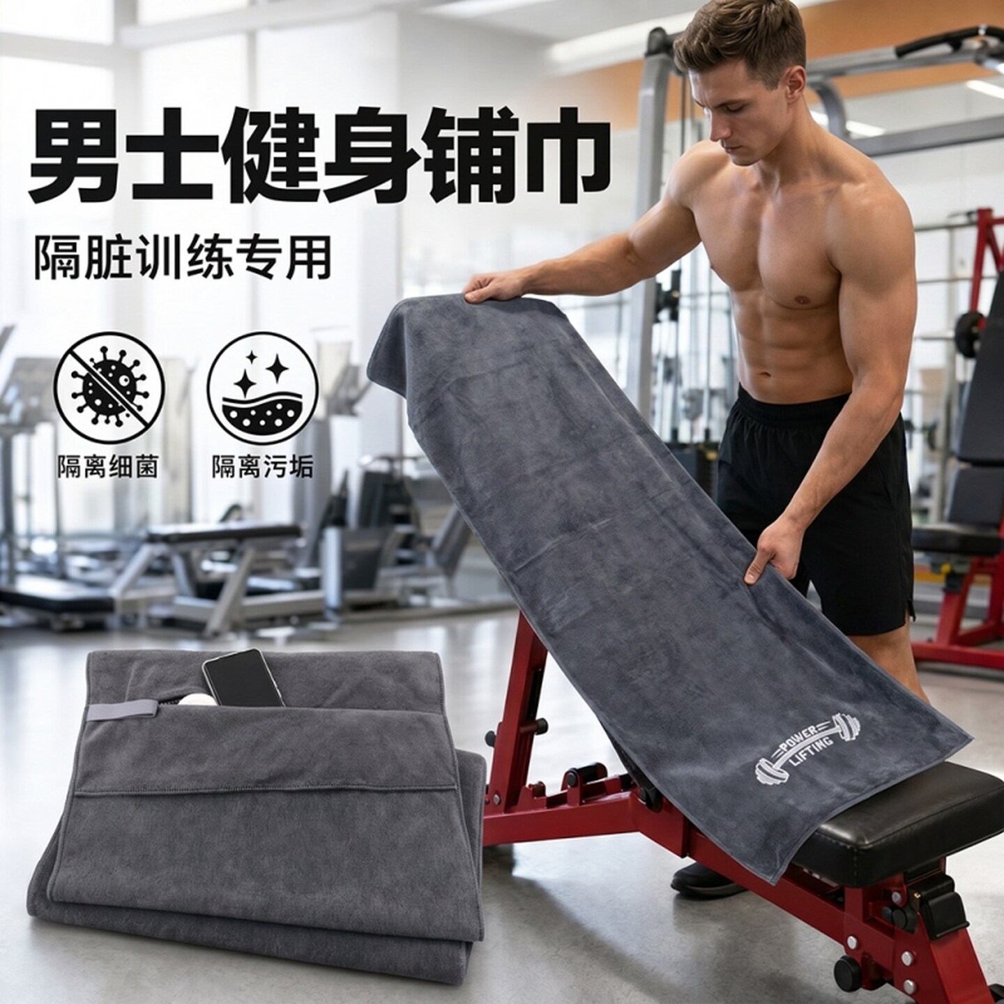 健身毛巾隔脏运动吸汗健身房器械垫巾男女跑步专用擦汗巾加长速干
