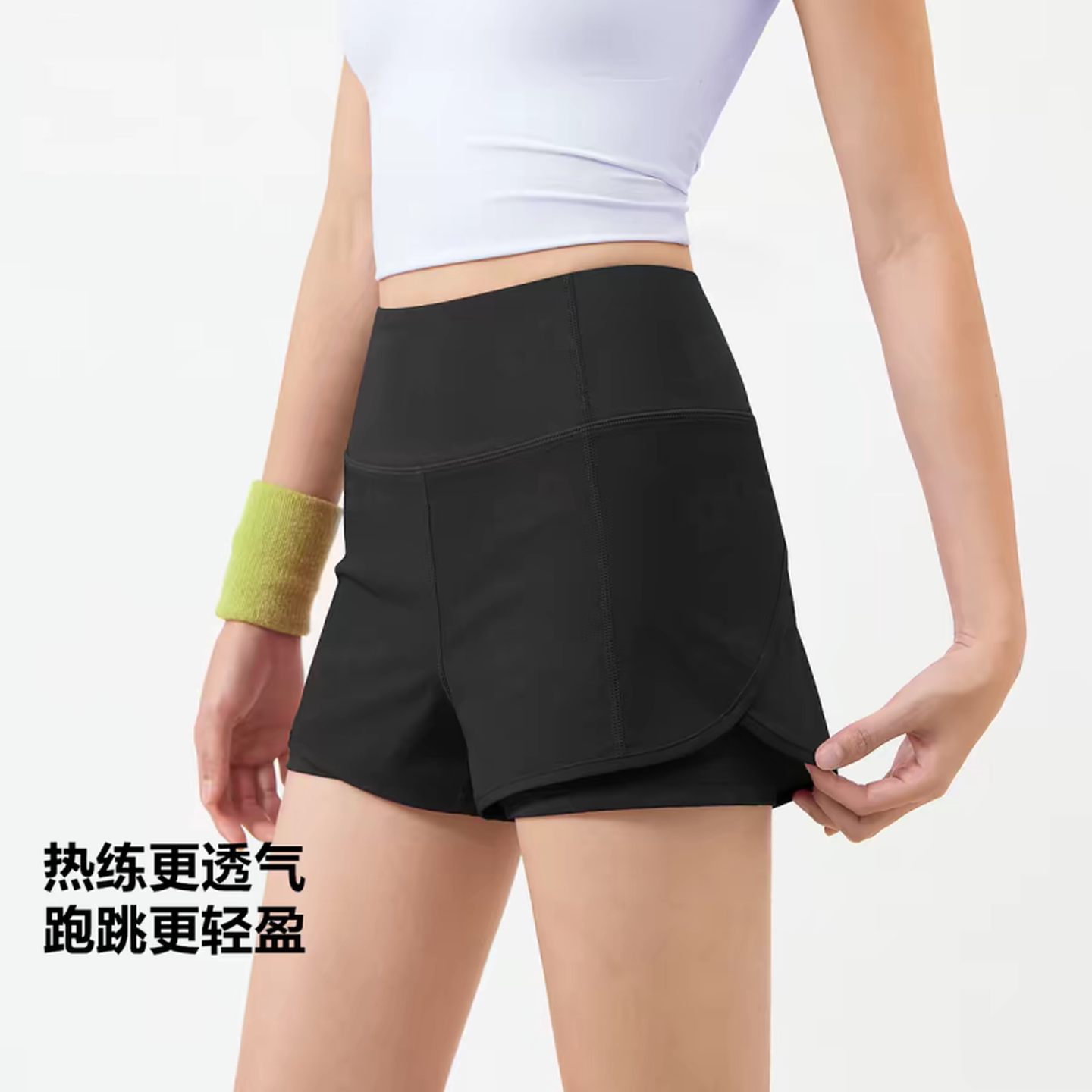 三分裤健身运动短裤女防走光假两件健身裤瑜伽运动速干跑步短裤女