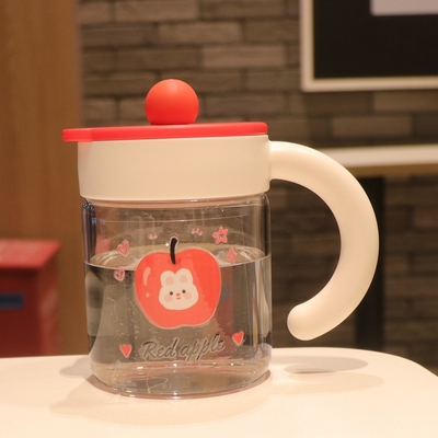 高颜值ins牛奶早餐杯子耐高温玻璃杯 燕麦片可爱贴画有盖带把手