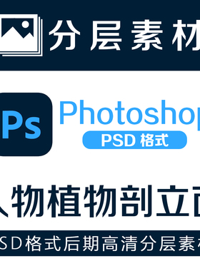 园林景观建筑设计立面剖面图植物人物材质彩色后期PSD分层素材
