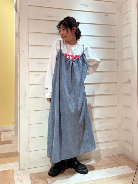 秋冬日系RC纯色条绒宽松蝴蝶结系带休闲吊带连衣裙子