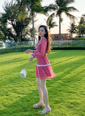 法式少女感仙气雪纺连衣裙女温柔奶甜设计感收腰短款荷叶边茶歇裙