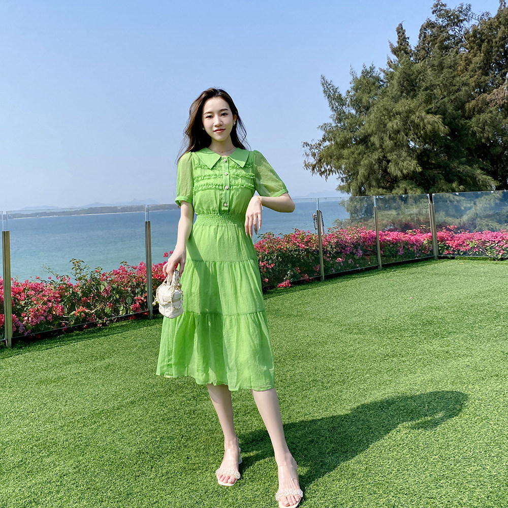 茶歇少女甜妹收腰中长款裙子
