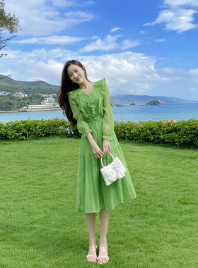 法式仙女海边沙滩飘逸长裙