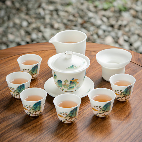 高档羊脂玉白瓷功夫茶具套装礼品