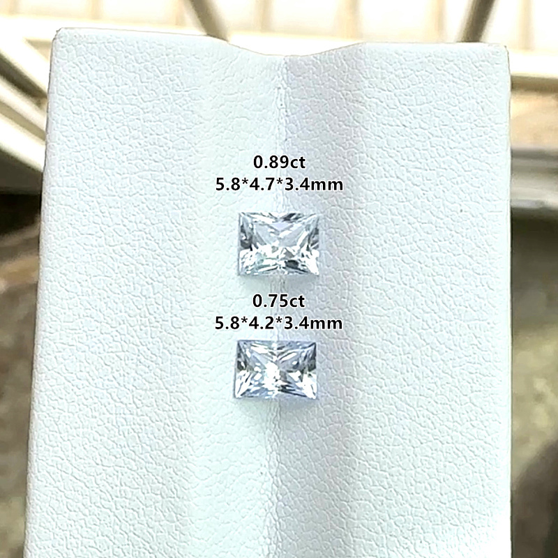 斯里兰卡天然白色蓝宝石裸石雷迪恩切割长方形戒面定制戒指坠正品