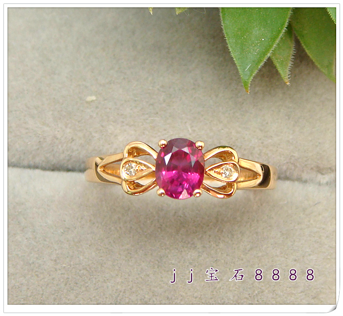 18K玫瑰金镶嵌天然红宝石戒指正品彩色宝石配钻女戒包邮
