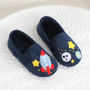儿童防滑大童冬季 静音室内居家软底布 秋冬幼儿园地板鞋 男童棉拖鞋
