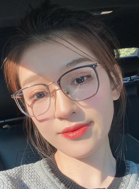 小脸方框透灰色板材超轻纯钛女男可配近视变色防蓝光眼镜架BT6000