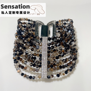 叠戴手链手环名媛甜酷风存在感 天然黑水晶小众高级感轻奢气质法式