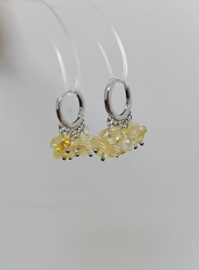 瑞子原创十一月生辰石5A级天然黄水晶碎石耳饰小众925银耳勾百搭