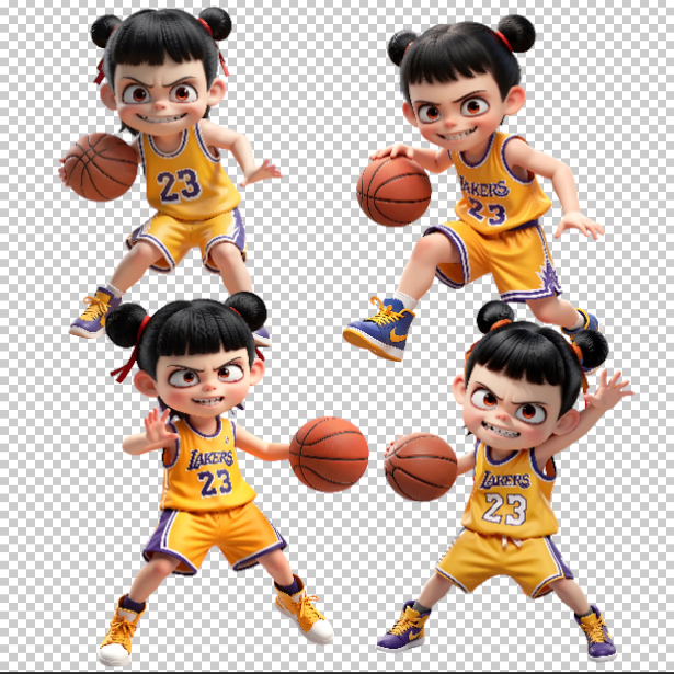 哪吒打篮球卡通人物Q版立体烫画印花热转印海报免扣素材png非实物