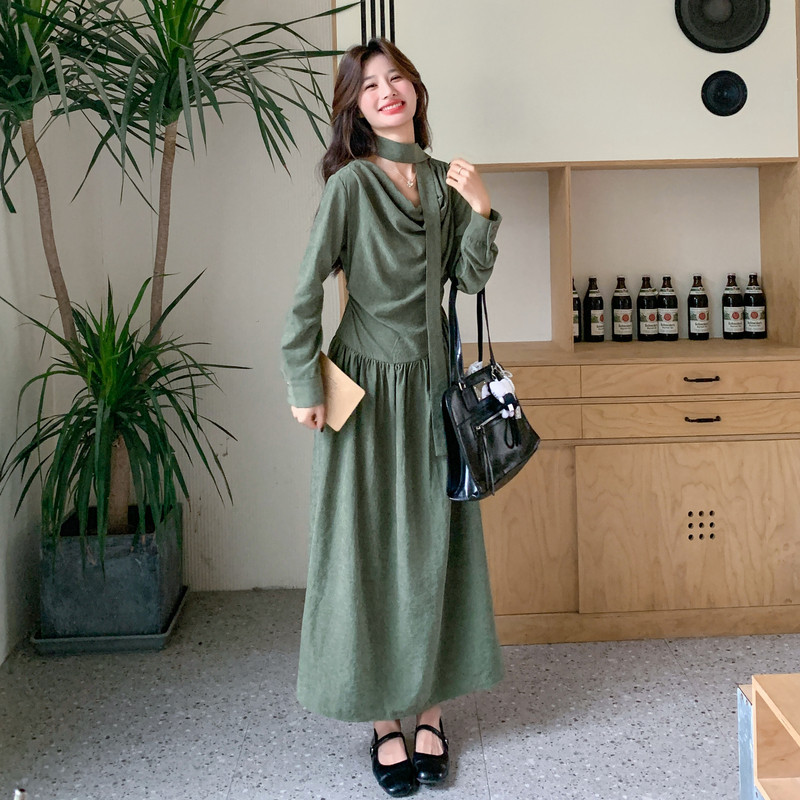 拉链长裙抹胸型春季常规连衣裙长袖裙子辣妈针织秋装春秋显瘦气质,女装连衣裙,浙宝131