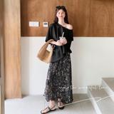 数据好！现货！黑色丝滑上衣+碎花半身裙两件套131-7301P145K218，女装套装/套裙，浙宝131