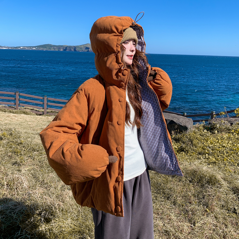 格子拼接灯芯绒羽绒服外套131-7580P285K428，女装羽绒服，浙宝131