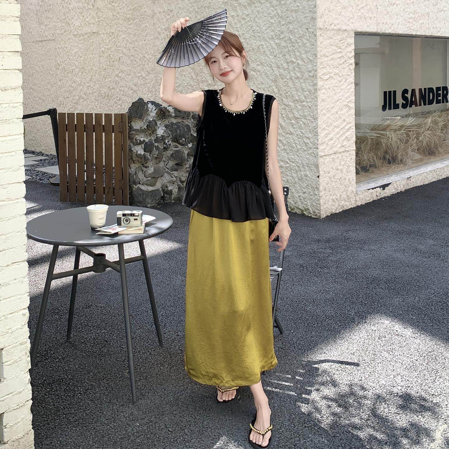 数据好现货拼接背心上衣半身裙套装131-7313P165K238,女装运动套装,浙宝131