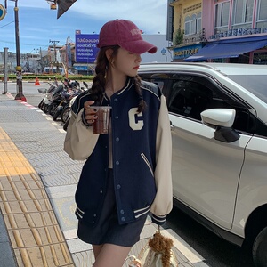 小个子拼接棒球服短外套女2025春季新款爆款情侣装休闲夹克上衣潮图片