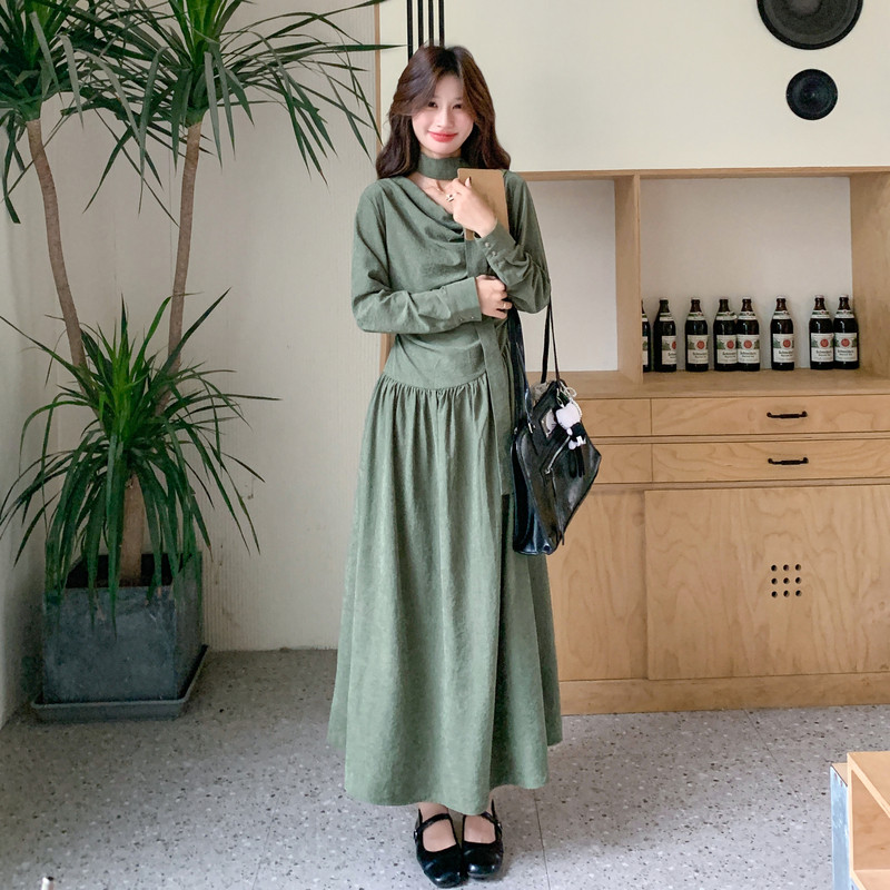 拉链长裙抹胸型春季常规连衣裙长袖裙子辣妈针织秋装春秋显瘦气质,女装连衣裙,浙宝131