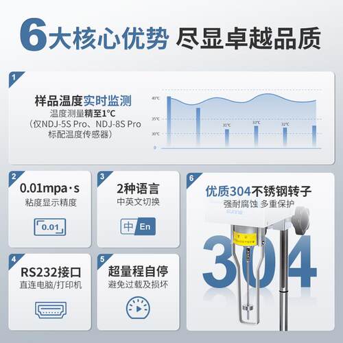新款旋转粘度计NDJ-5S-8S-5S Pro实验室数显高精度旋转粘包邮